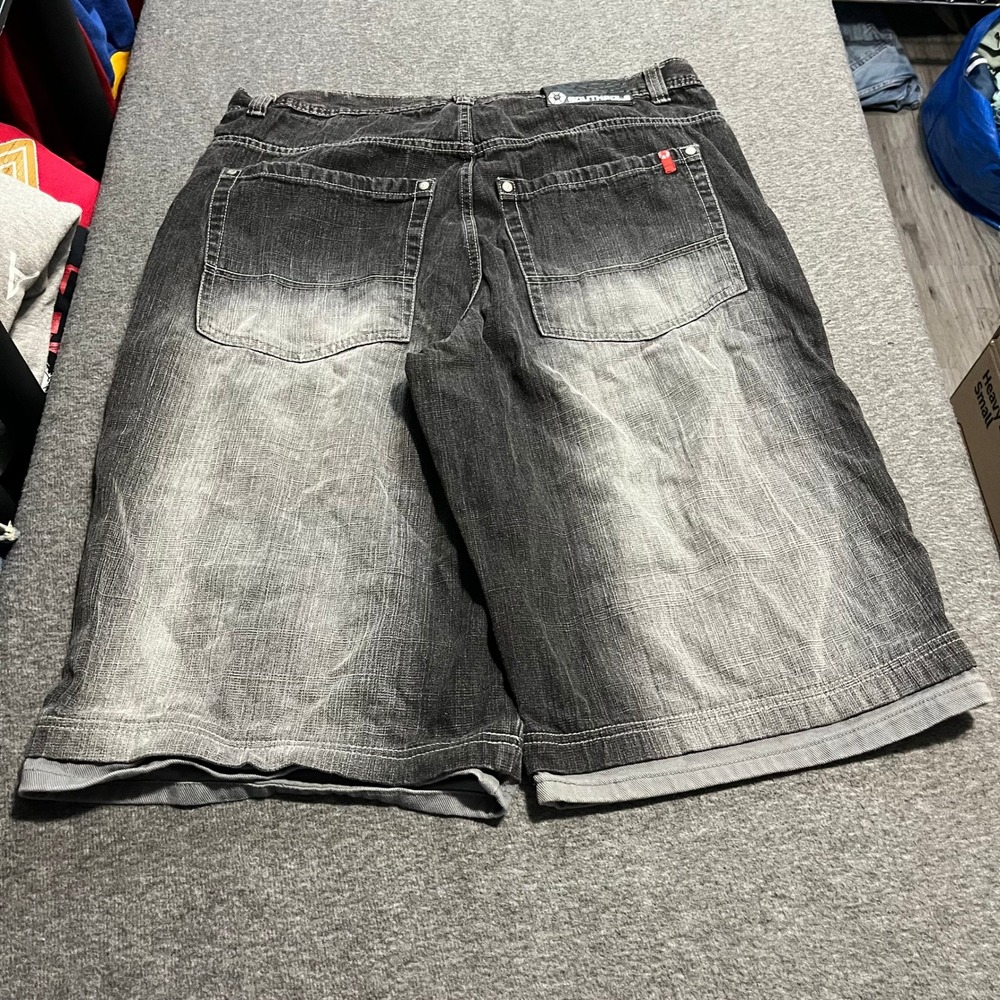 Southpole Mens Baggy Denim Shorts Black Sandblasted Fade Y2K Streetwear Size 38